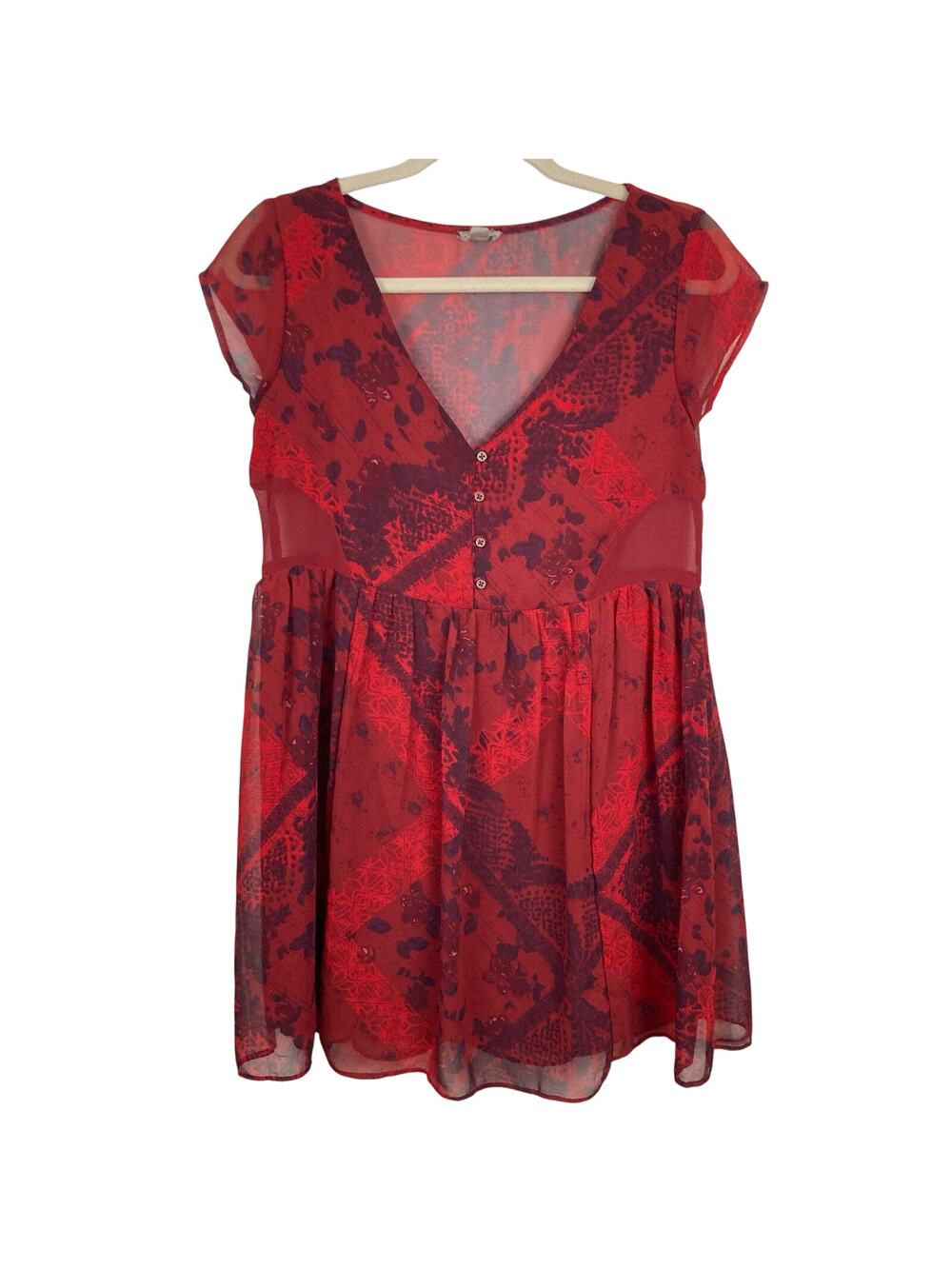Urban Outfitters Ecote Women XS Red Paisley Babydoll Mini Dress Y2K Fairy Grunge